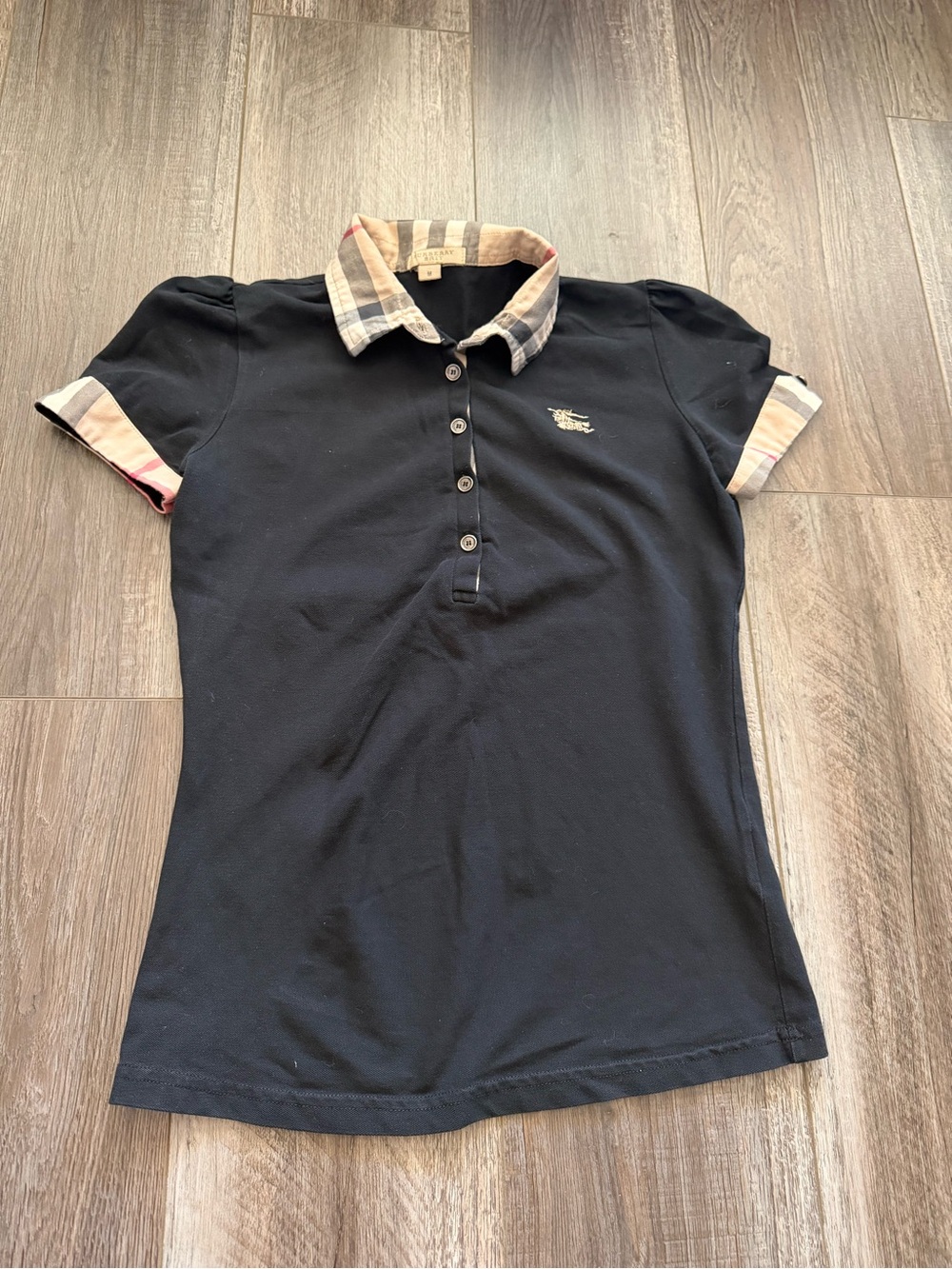 Burberry Black Girls Polo with Signature Check Collar